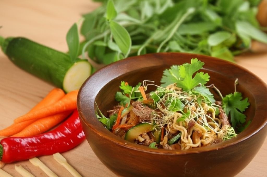 Smażona wołowina z makaronem jajecznym