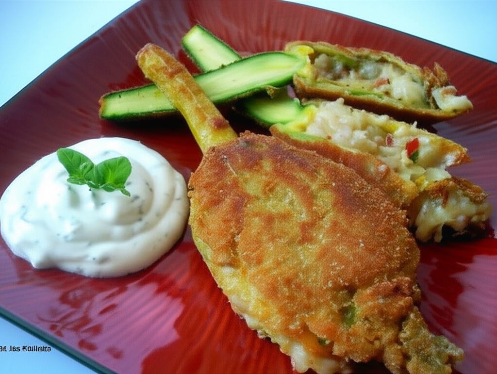 Smażone kwiaty cukinii faszerowane ziemniakami