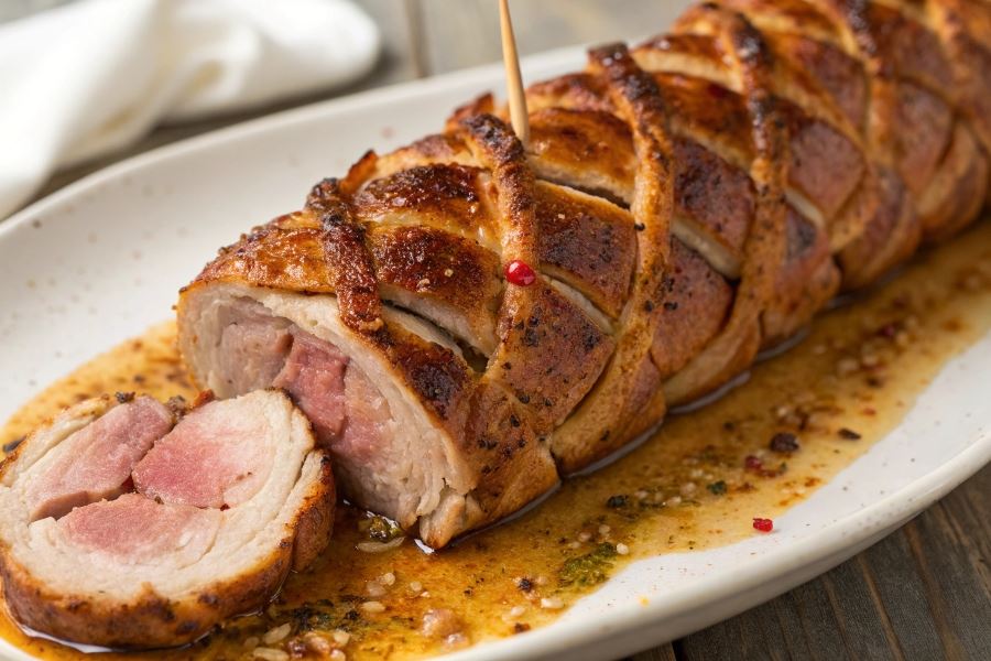 Smażone polędwiczki wieprzowe w postaci warkocza