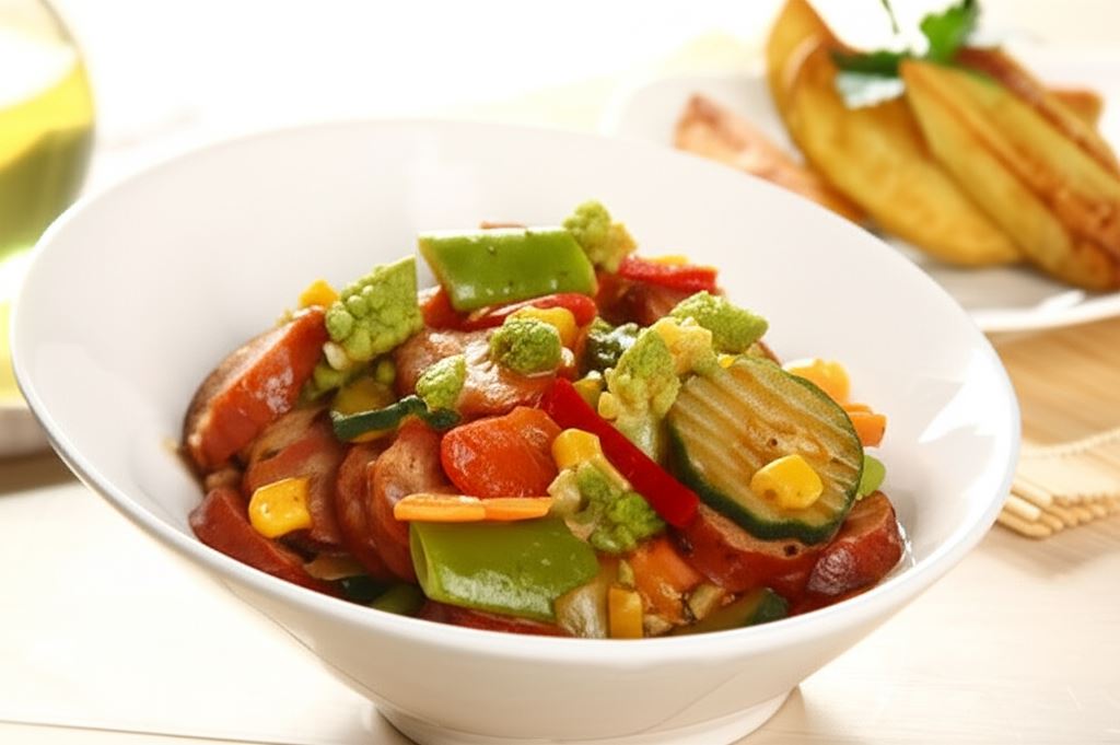 Smażone warzywa z kiełbasą