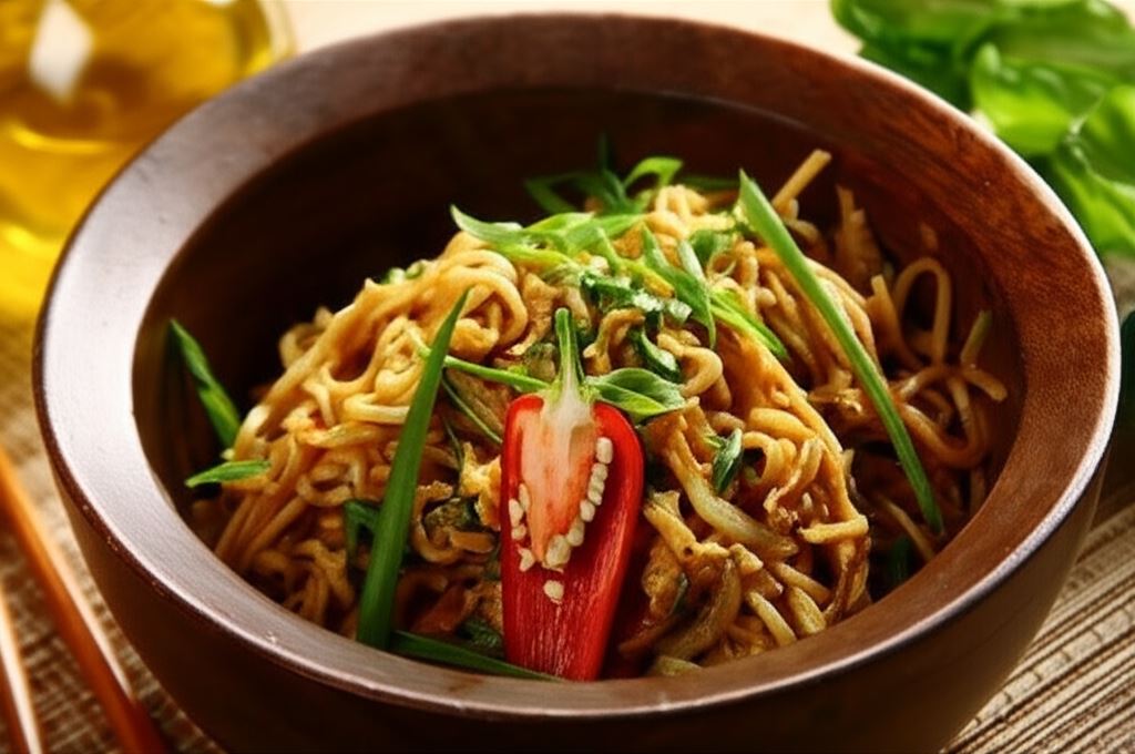 Smażony makaron chiński z kapustą