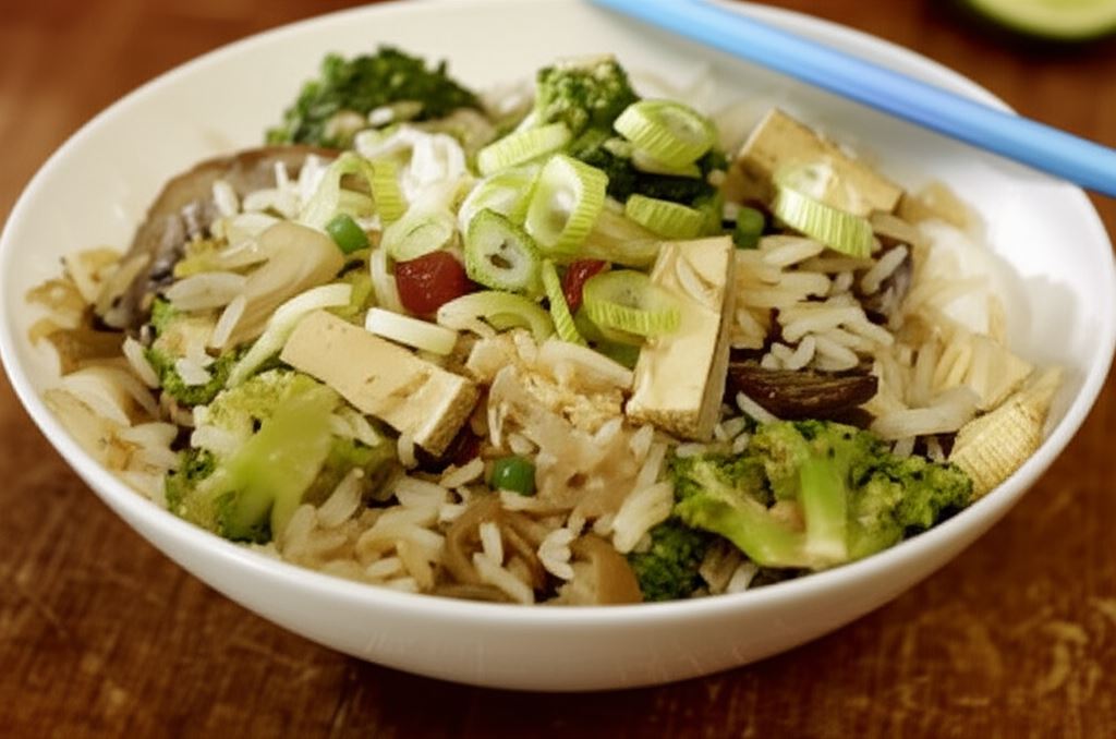 Smażony ryż z tofu i brokułami