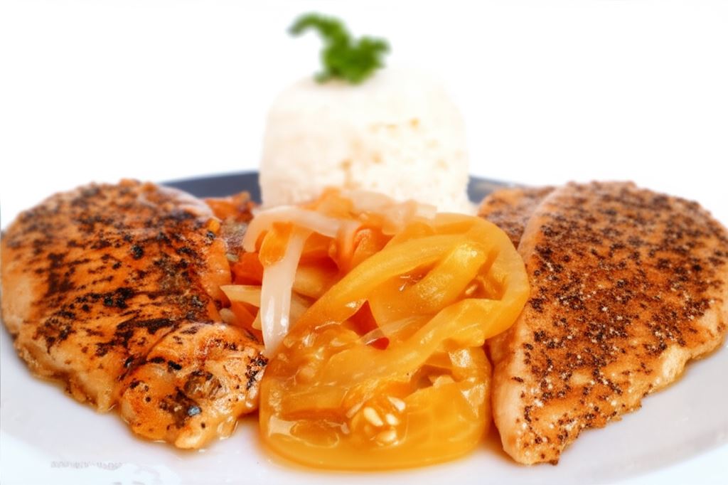 Smażony schab z sałatką i ryżem