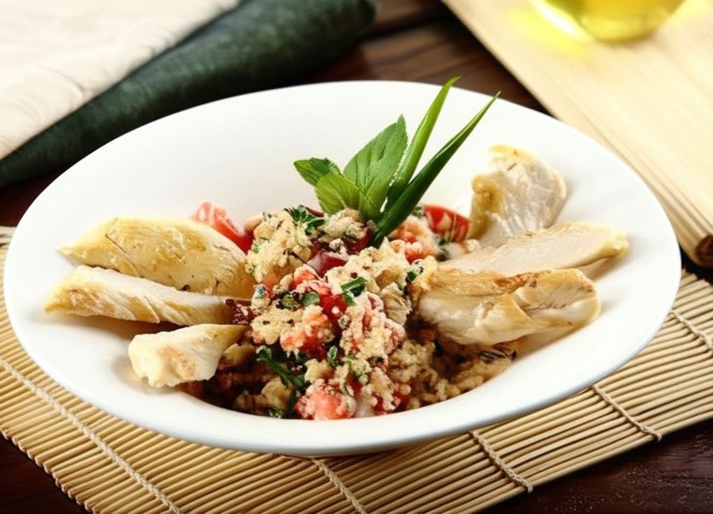 Soczysty kurczak z patelni z arabską sałatką tabbouleh