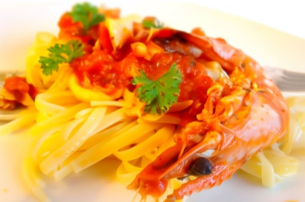 Sos pomidorowy z krewetkami i makaronem