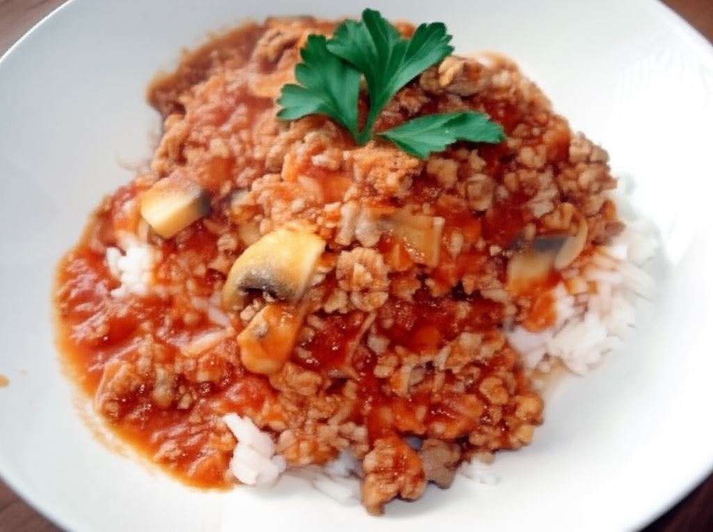 Sos pomidorowy z mięsem i pieczarkami