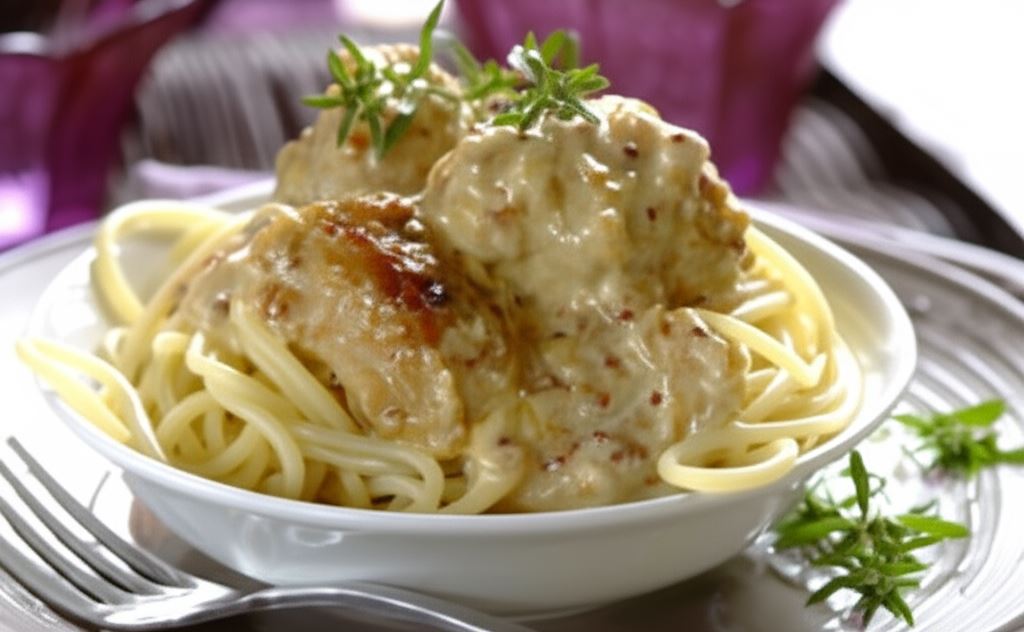 Spaghetti z klopsikami w śmietanowym sosie