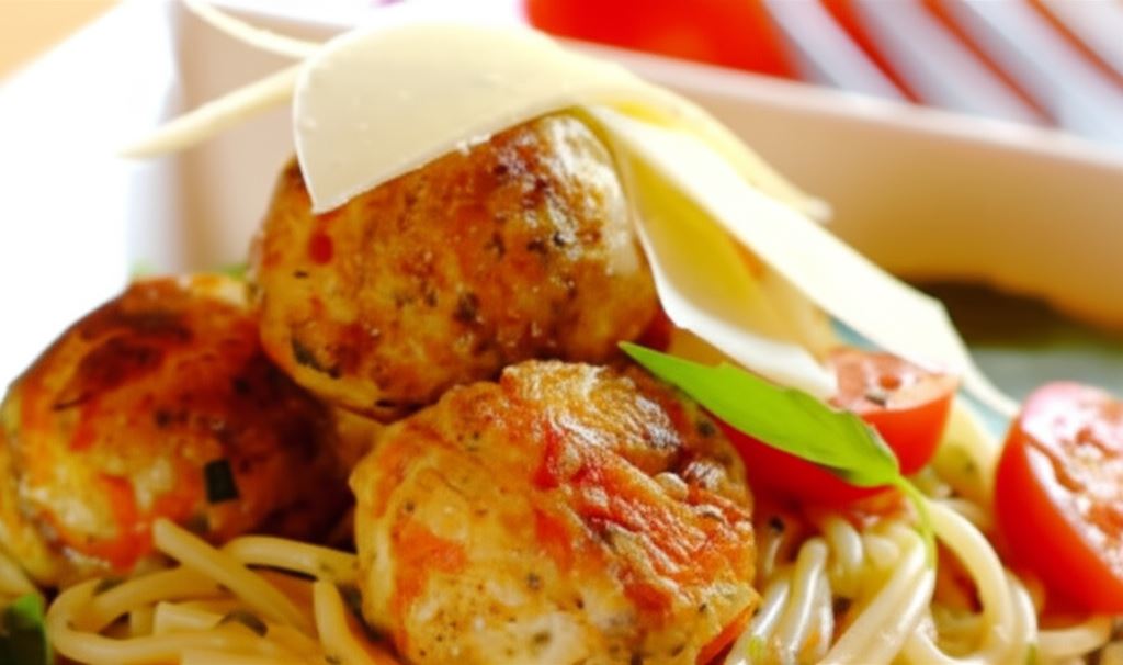 Spaghetti z kotlecikami z kurczaka