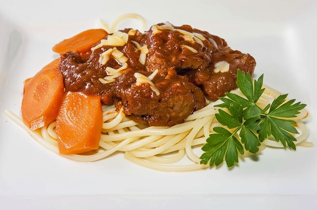 Spaghetti z wołowiną duszoną