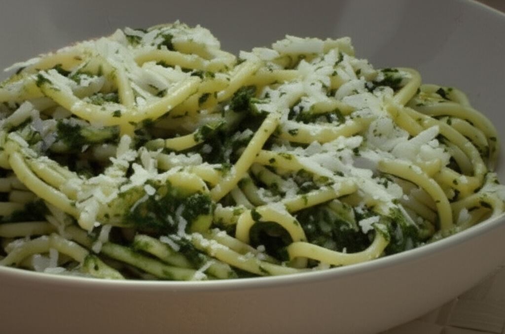 Spaghetti ze szpinakiem i grana padano