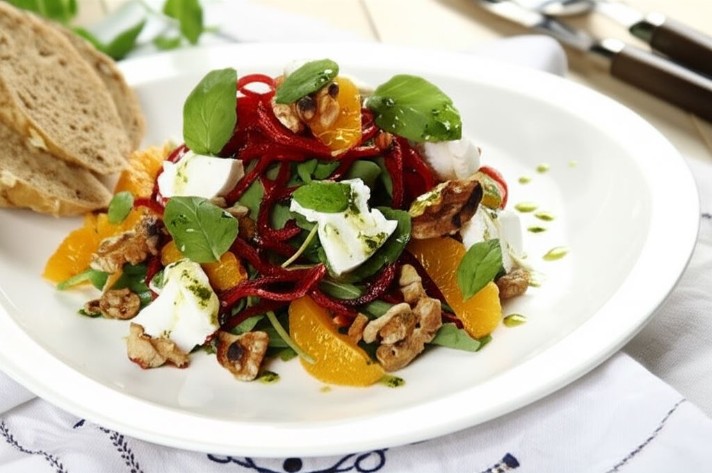 Spirale z buraków z pomarańczami i miętą