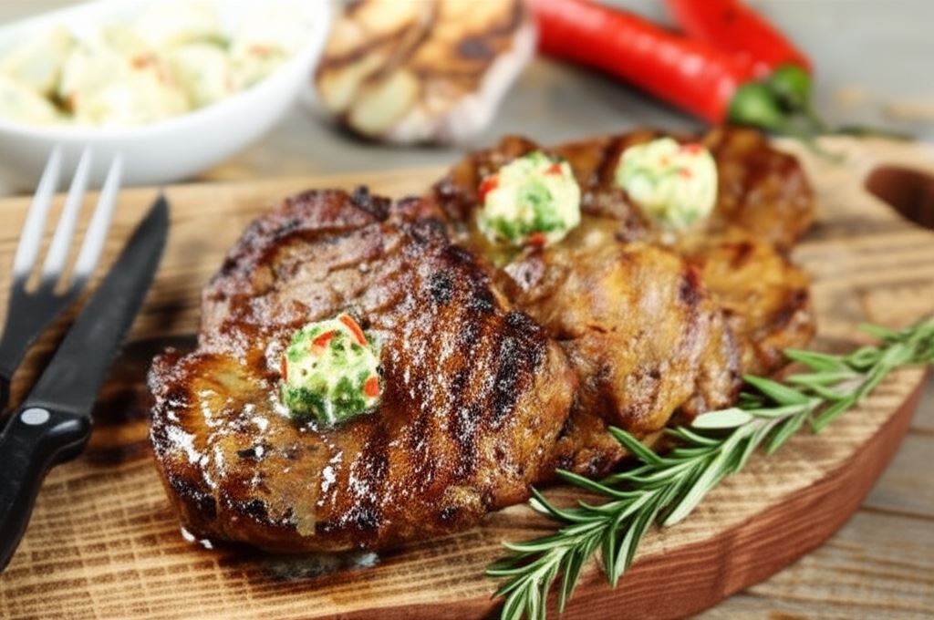 Stek z karkówki z ostrym masłem ziołowym