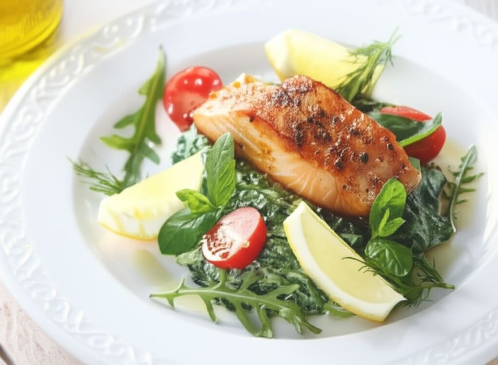 Stek z łososia na szpinaku