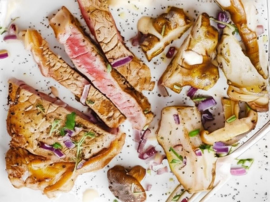 Stek z pieczonym topinamburem