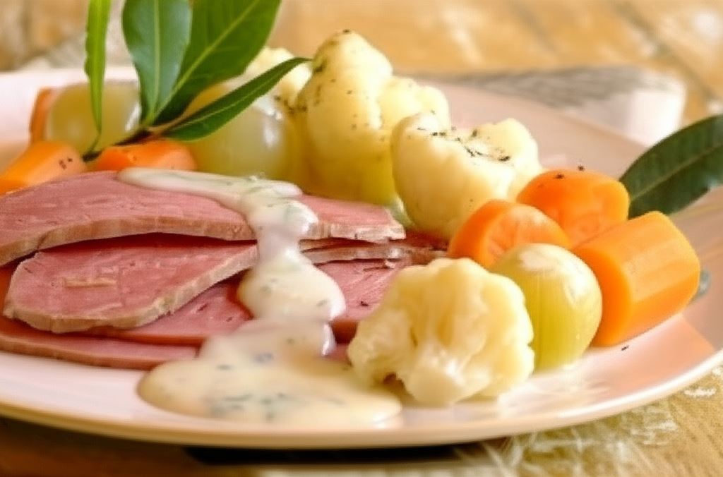 Steki z szynki z warzywami i białym sosem