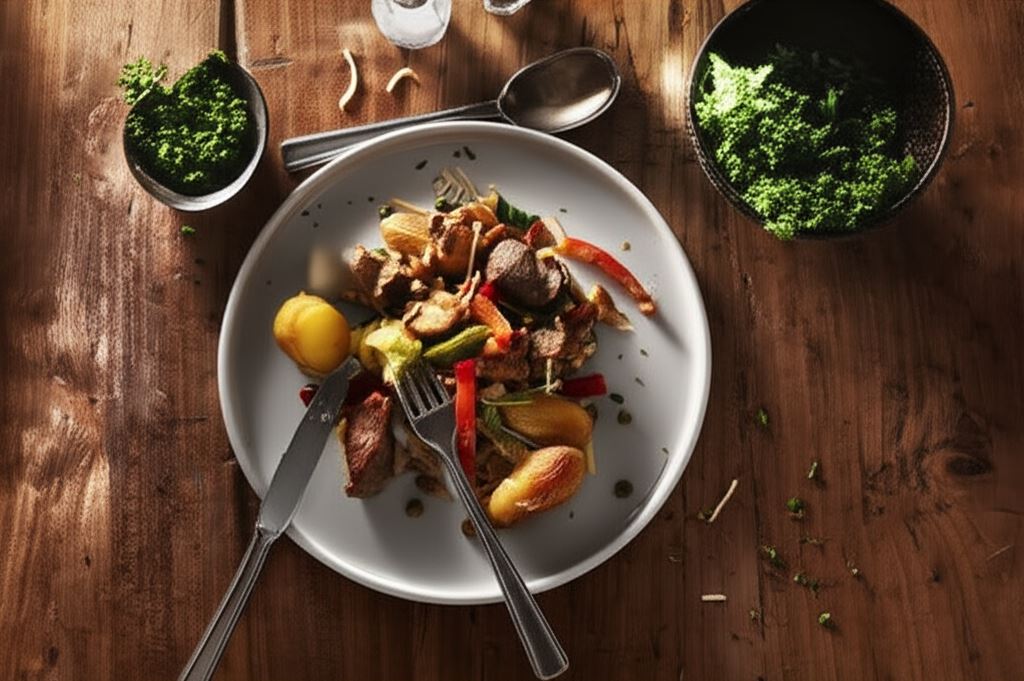 Strogonow z kiełbasy i pieczonych ziemniaków