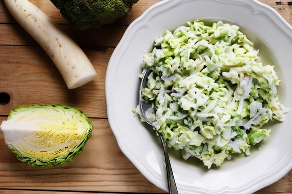 Surówka z młodej kapusty z brokułem i białą rzodkwią