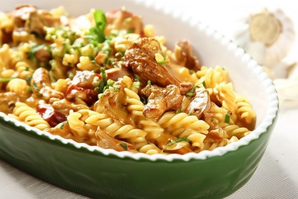 Świderki z kiełbasą i kurkami