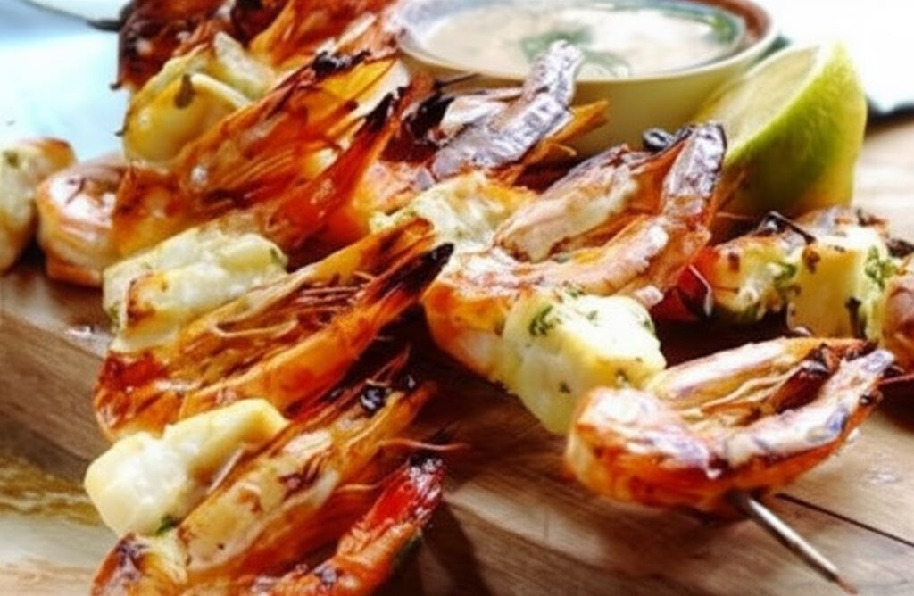 Szaszłyczki z owoców morza z grilla