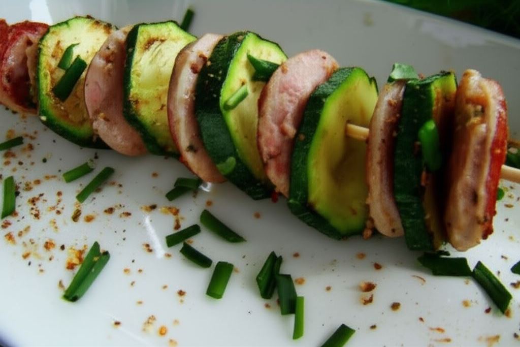 Szaszłyk z białej kiełbasy i cukinii prosto z grilla