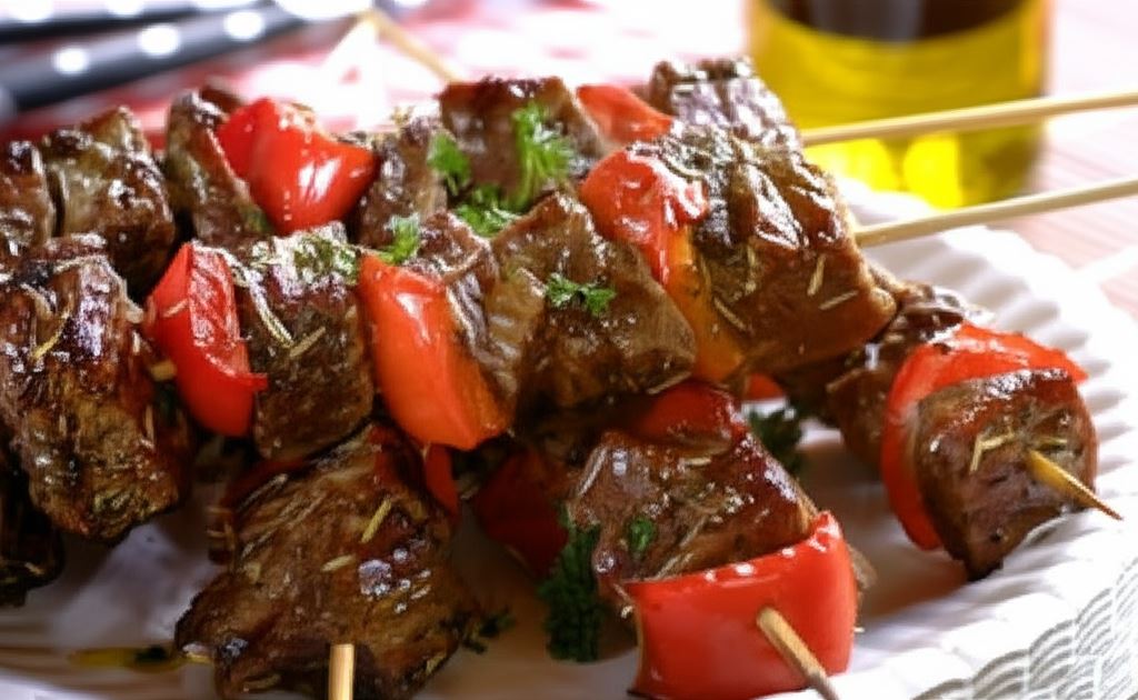 Szaszłyki wołowe z papryką i rozmarynem