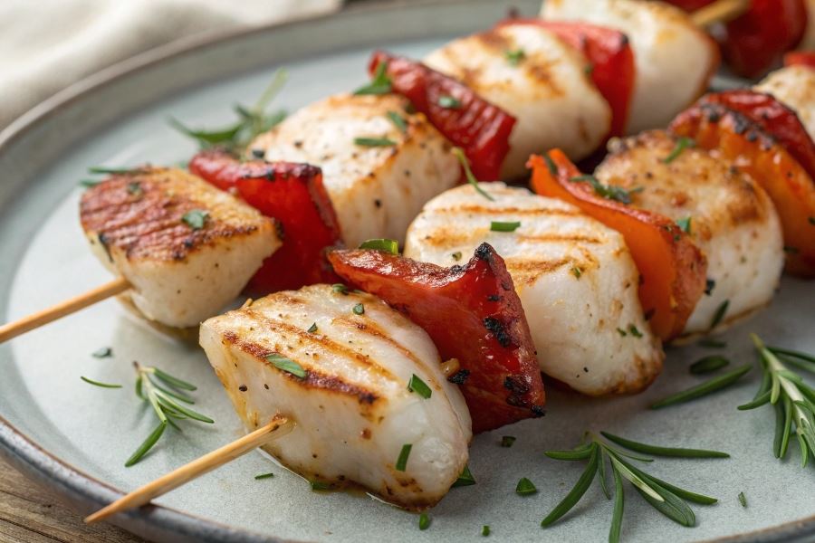 Szaszłyki z diabła morskiego z chorizo i kindziukiem