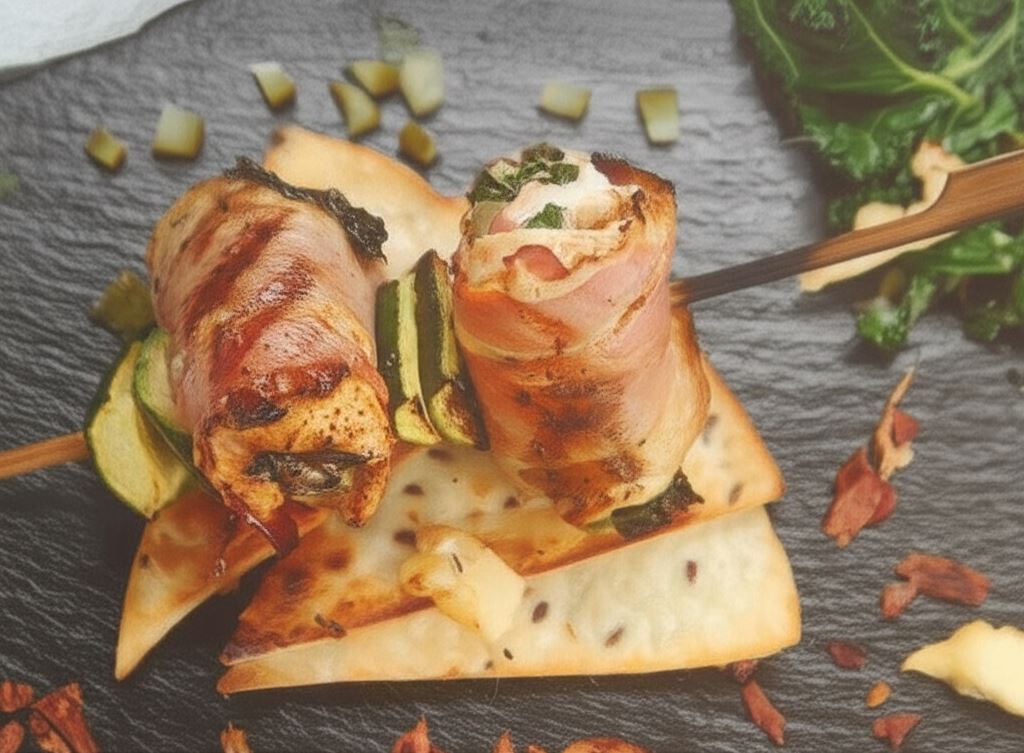 Szaszłyki z piersi indyka z szynką parmeńską i oscypkiem