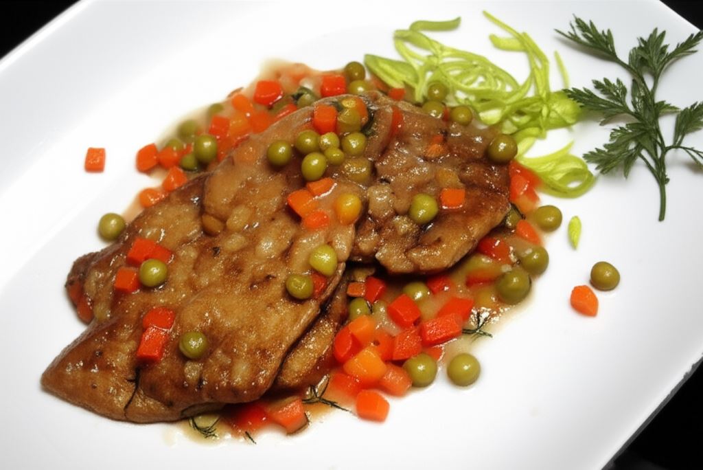 Sznycle duszone z marchewką i groszkiem