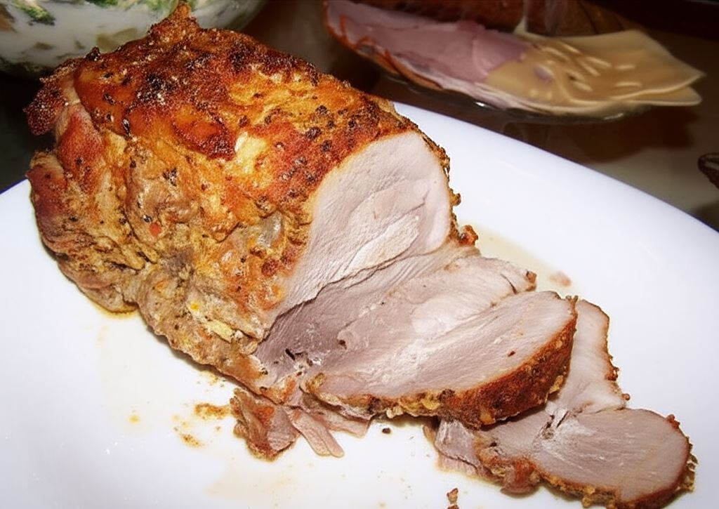 Szynka pieczona z sosem chrzanowo - czosnkowym