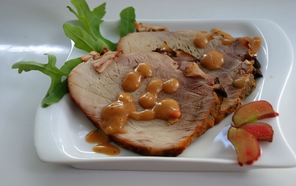 Szynka pieczona z sosem rabarbarowym