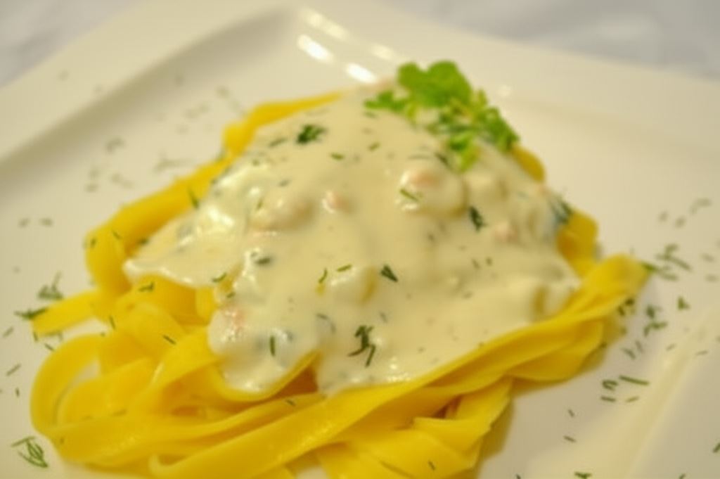 Tagiatelle quatro fromaggi z wędzonym łososiem