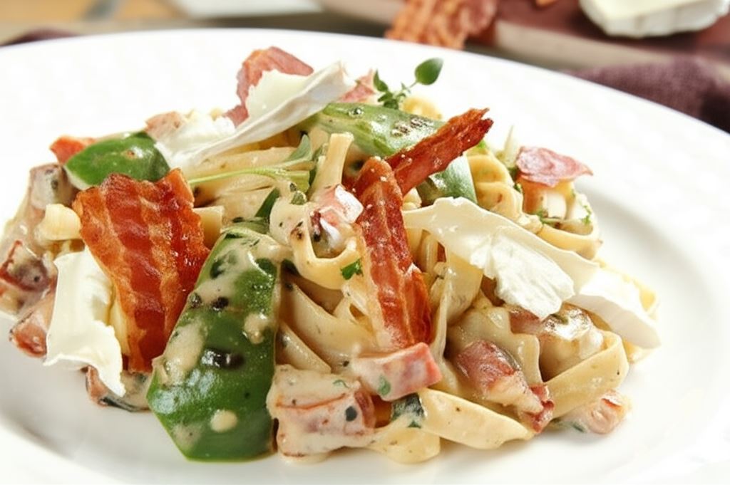 Tagliatelle z boczkiem i grillowaną papryką