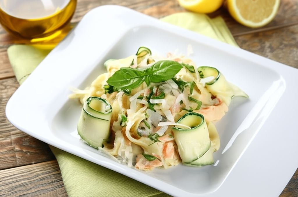 Tagliatelle z cukinią i łososiem