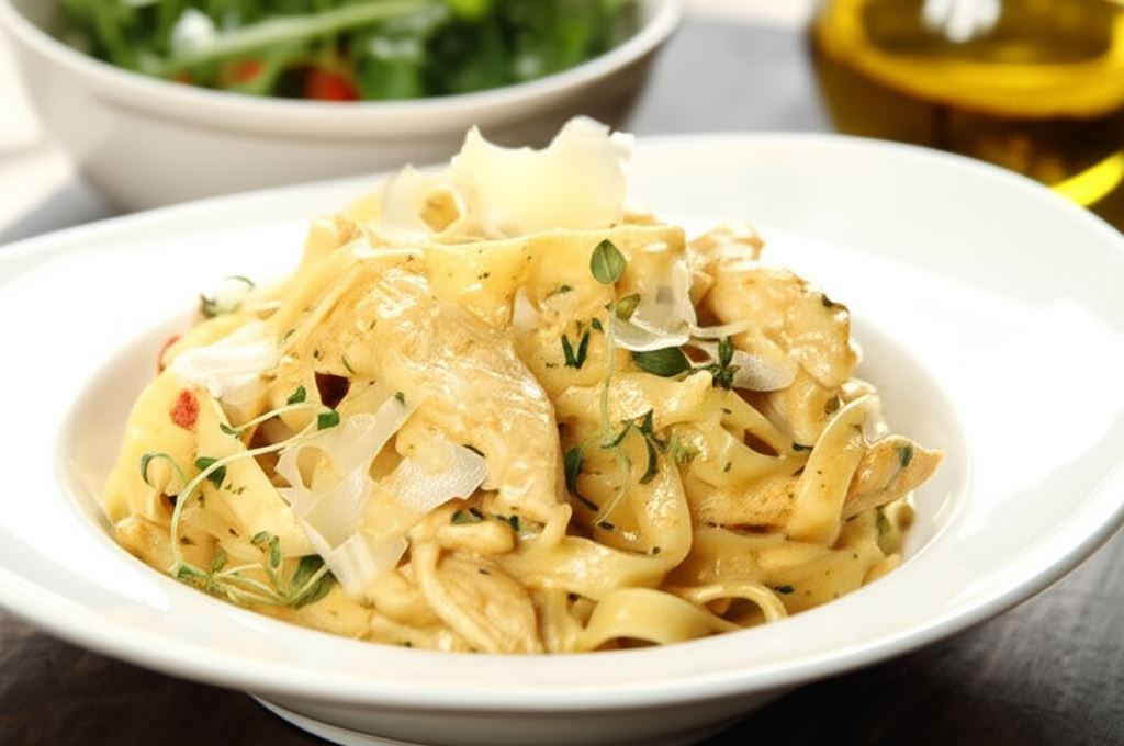 Tagliatelle z kurczakiem w sosie śmietanowo-musztardowym