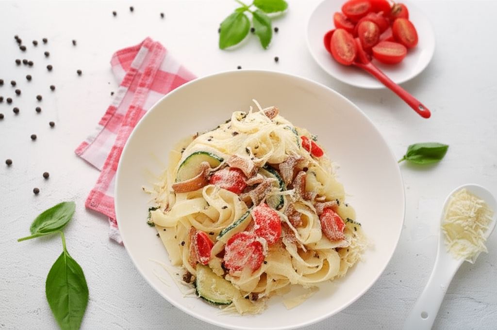 Tagliatelle z kurkami i cukinią