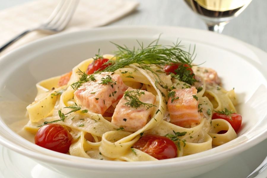Tagliatelle z łososiem