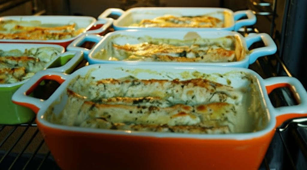 Tagliatelle zapiekane z łososiem w sosie ziołowo-musztardowym