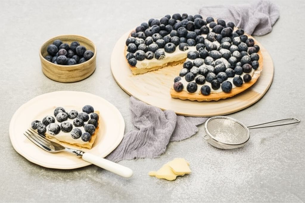 Tarta z białą czekoladą i borówkami