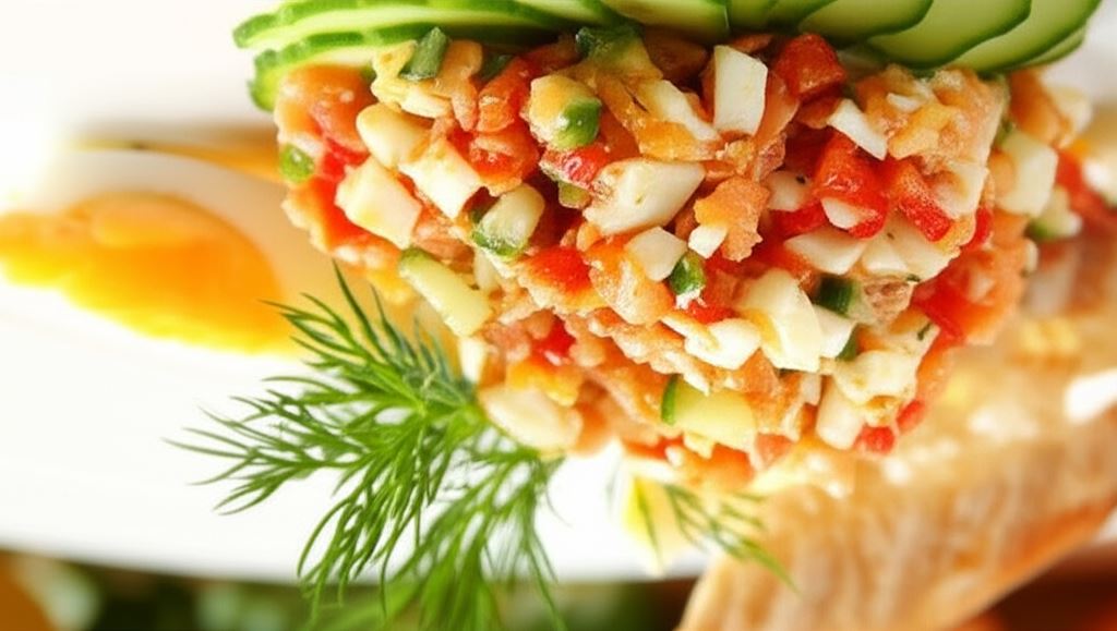 Tatar z łososia wędzonego z warzywami