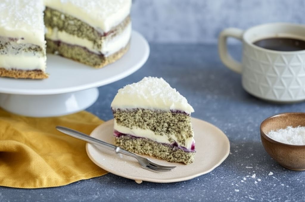 Tort makowy z budyniem