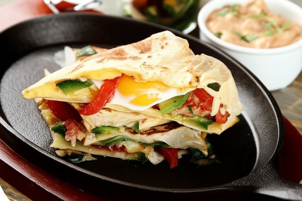 Tortilla zapiekana z jajkiem i awokado z dipem meksykańskim