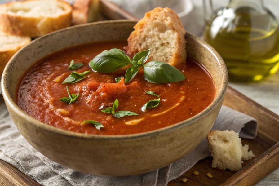 Toskańska zupa pomidorowa pachnąca bazylią