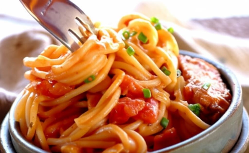 Tradycyjne spaghetti napoli z kurczakiem