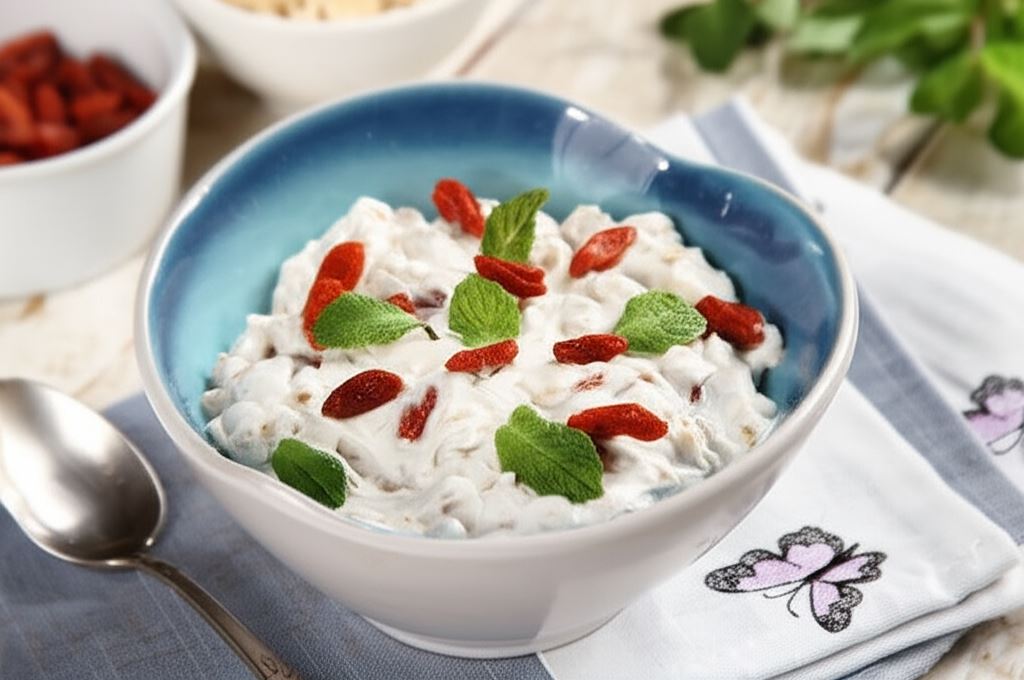 Twarożek homogenizowany naturalny z owocami goji i płatkami zbożowymi