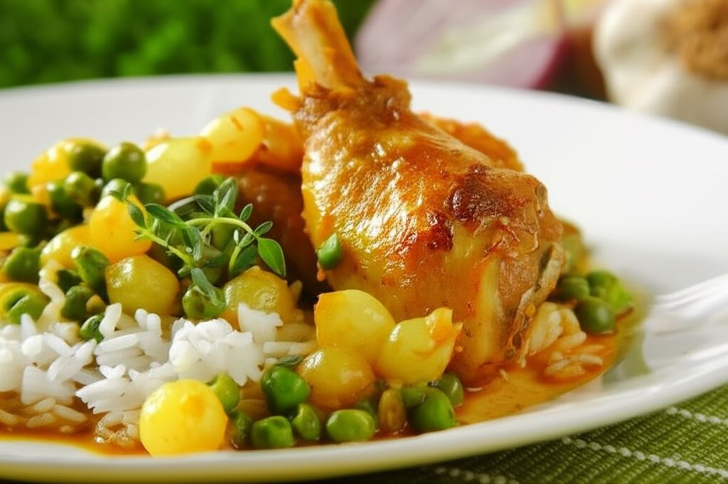 Udka z kurczaka z groszkiem i cebulką