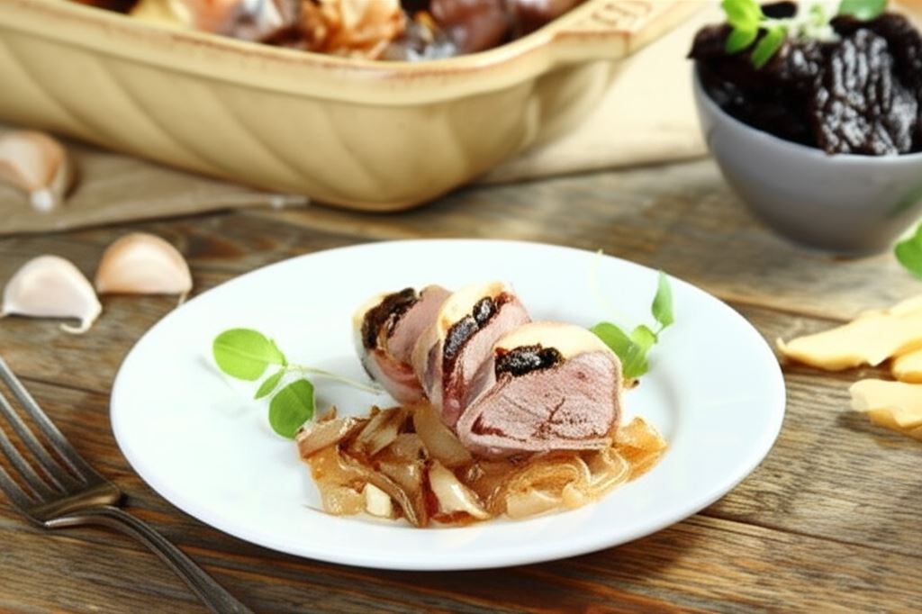 Wątróbka drobiowa w szynce szwarcwaldzkiej duszona z cebulą