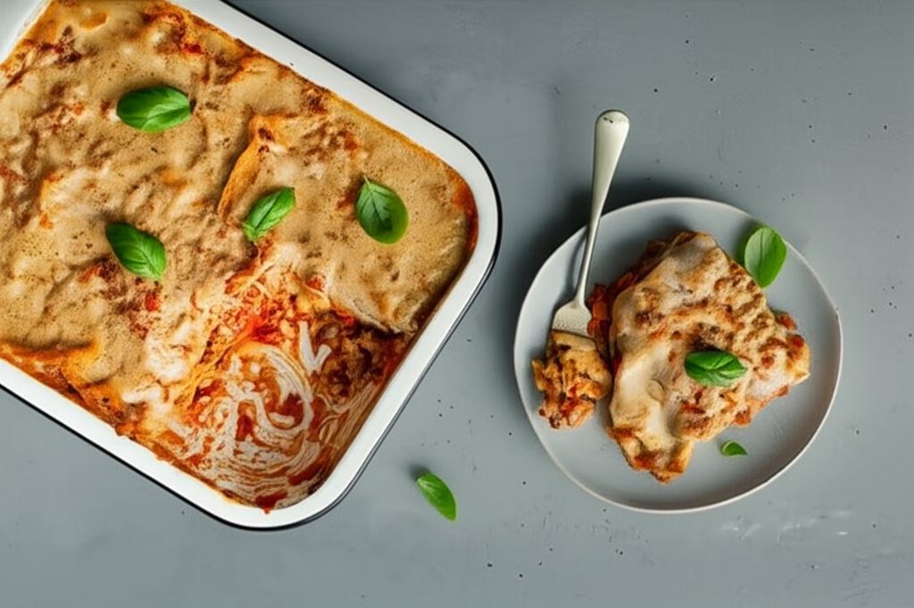 Wegańska lasagne w stylu bolognese