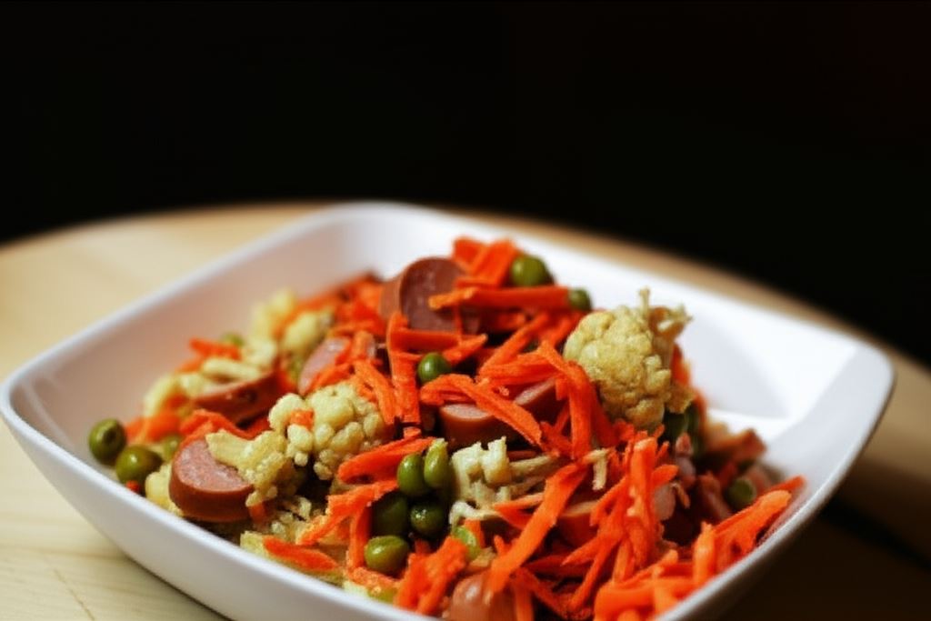 Wegańska sałatka z parówkami