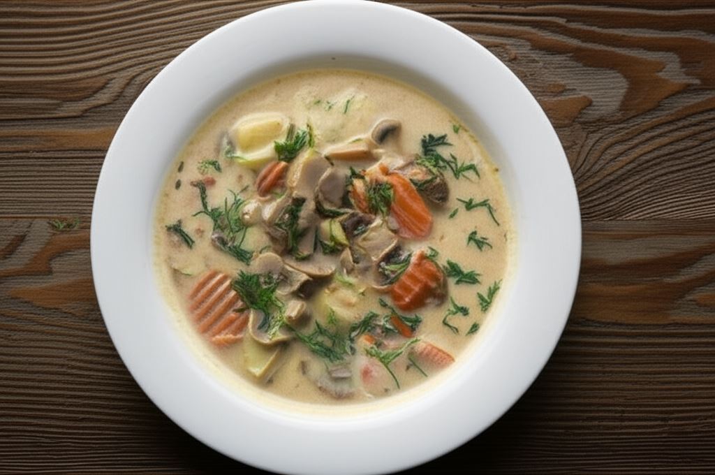 Wegańska zupa pieczarkowa