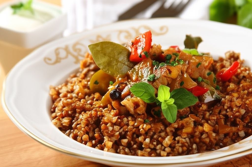 Węgierski gulasz z kaszą gryczaną